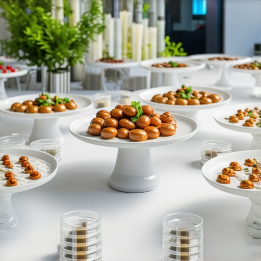 High-tech wedding catering setup with autonomous delivery and smart sensors