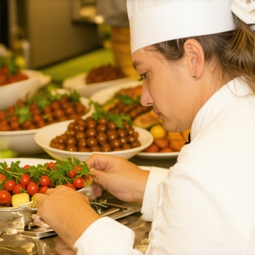Wedding reception with chef-led stations and professional servers in elegant setting