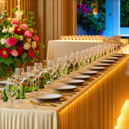 Elegant wedding dining scene with private chef and interactive culinary station