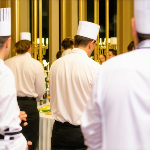 Wedding reception with private chefs and servers in elegant setting