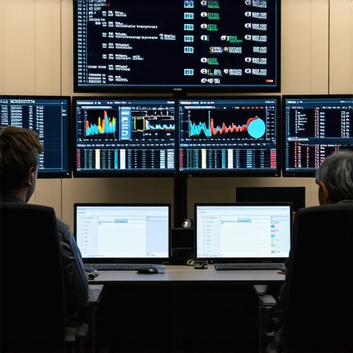 Wedding planning control room with screens showing analytics and blockchain data.