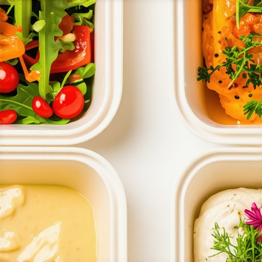 Biodegradable catering containers with gourmet dishes at outdoor wedding venue