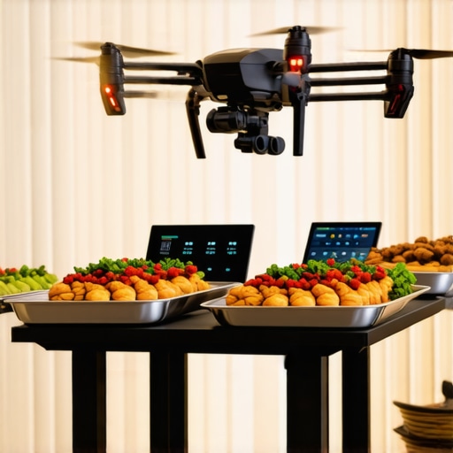 Advanced wedding catering system with delivery drones and digital interfaces