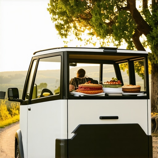 Modern catering vehicle with IoT sensors and navigation dashboards