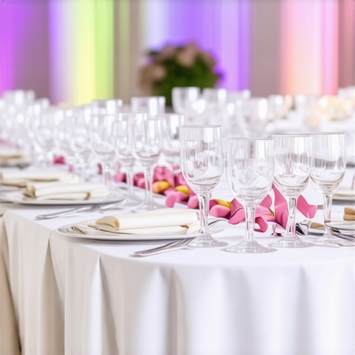 A sophisticated wedding scene showcasing flawless catering and server service in an opulent venue.
