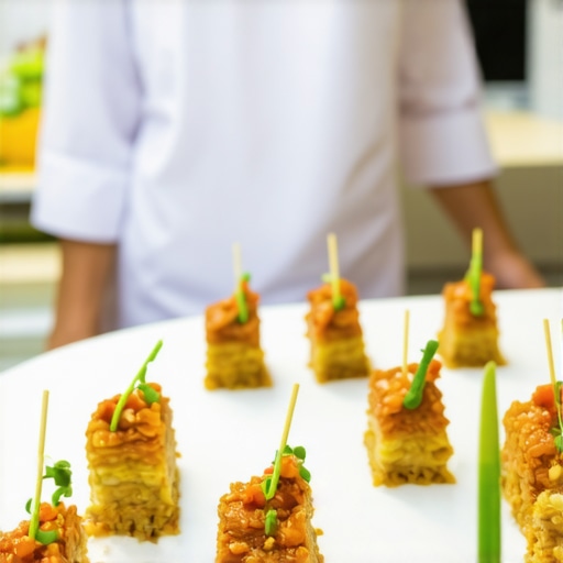 Elegant wedding catering setup with private chef and servers, showcasing modern technology and sophisticated ambiance