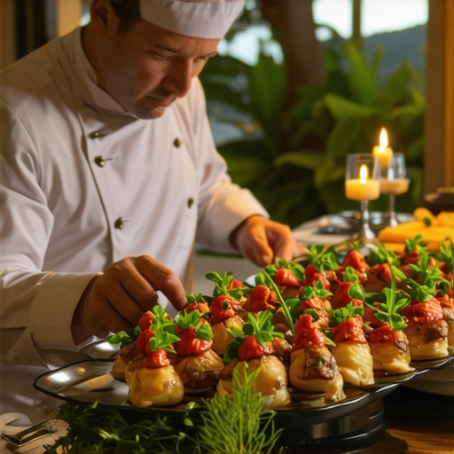 Private chef preparing gourmet dishes at a wedding reception