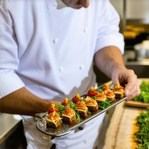 Chef preparing gourmet wedding dishes with precision