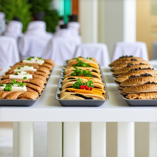 Modern wedding catering station with IoT devices and synchronized service teams