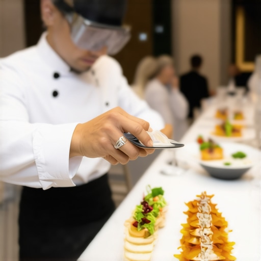 Augmented Reality in Wedding Catering Chef demonstrating personalized dishes with AR technology at a wedding