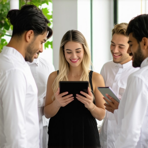 Wedding catering team collaborating with tablets and monitoring systems