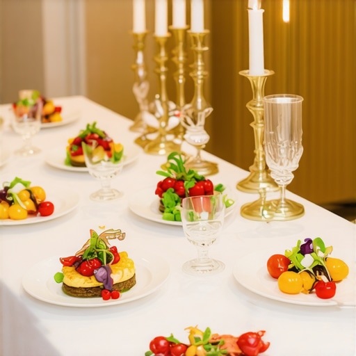 Elegant wedding table showcasing diverse fusion dishes with artistic presentation