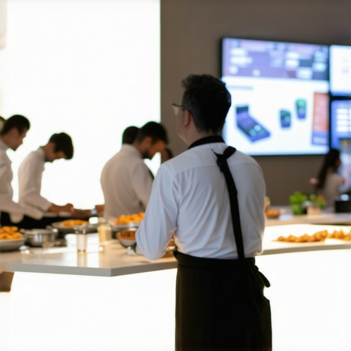 High-Tech Wedding Catering Wedding catering setup with live chefs, digital coordination tools, and guest interaction.