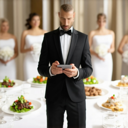 Event staff using digital tools to coordinate delivery and service at a luxury wedding