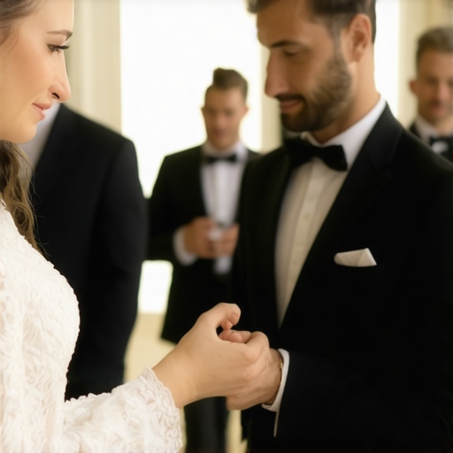 Wedding staff collaborating with technology during event setup