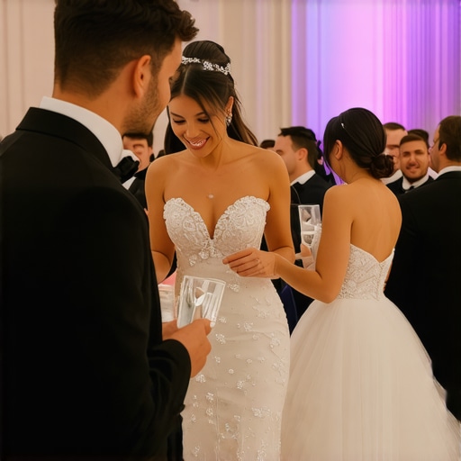 Robotic servers assisting guests at a modern wedding reception