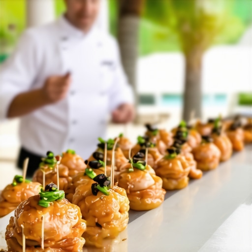 Couples and guests enjoying interactive wedding dining experience with chefs and advanced technology