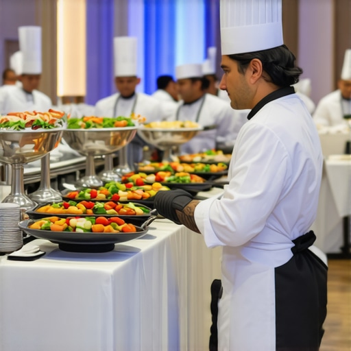 Private chefs preparing gourmet dishes at a high-end wedding venue.