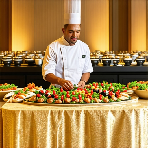 Elegant wedding buffet featuring private chef, interactive AR menus, and sophisticated decor
