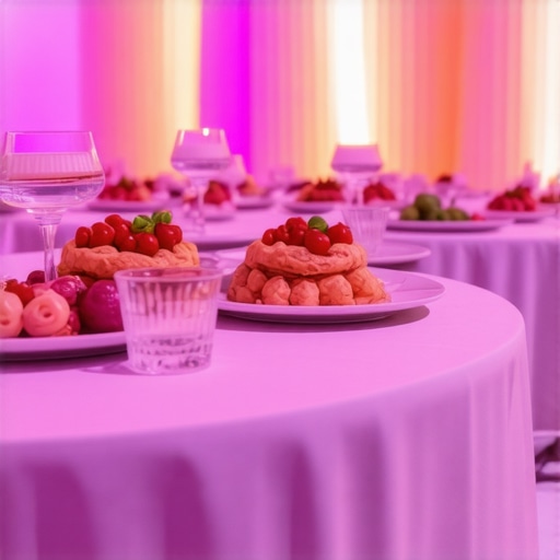 Multisensory Wedding Catering Experience Decorated wedding table with multisensory dining elements and ambient lighting