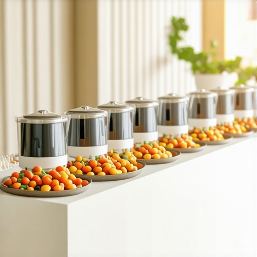 High-tech wedding catering environment with AI-enabled devices and attentive servers