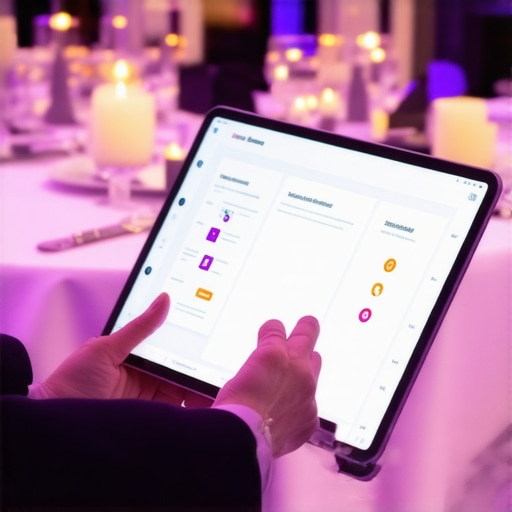 Digital dashboard showing real-time analytics of wedding guest preferences and catering performance