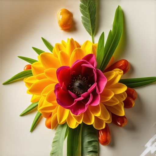 A beautifully plated wedding dish with eco-friendly garnishes and vibrant colors