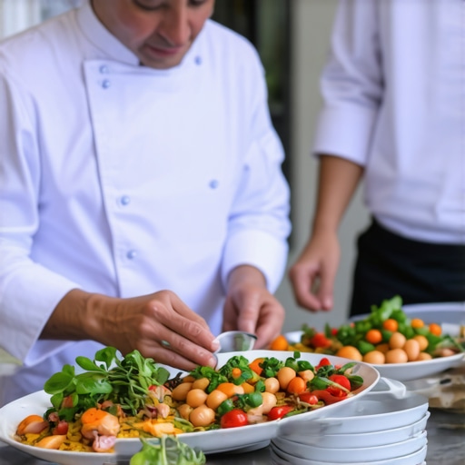 Private chefs customizing wedding menus with high-end ingredients in a luxurious setting