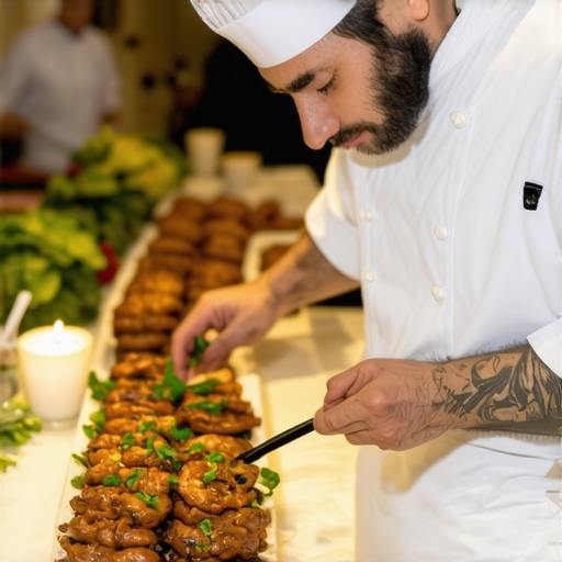 Private chef creating gourmet wedding dishes with modern tech tools