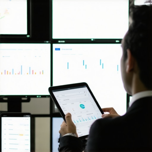 Digital Wedding Coordination Hub A control room with screens showing wedding logistics and staff coordinating using digital devices.
