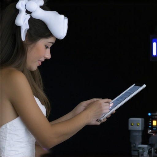 Integrated Wedding Service Team with Technology Wedding staff coordinating with digital tools and robotic servers during service