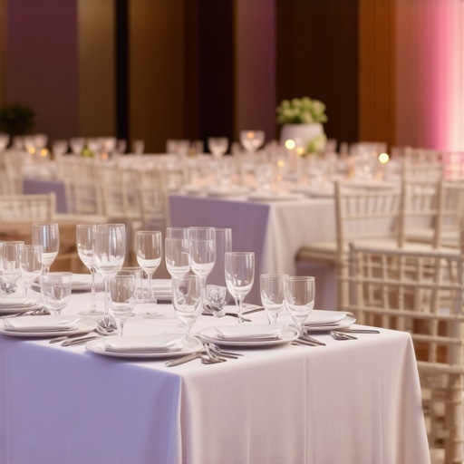 Wedding catering scene showing private chefs preparing dishes, servers attending guests, and digital technology enhancing service
