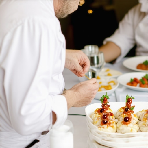 Luxury Wedding Catering with a Private Chef Wedding scene featuring a private chef serving gourmet dishes to guests