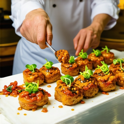 Private chef preparing gourmet dishes for a wedding in an elegant setting.