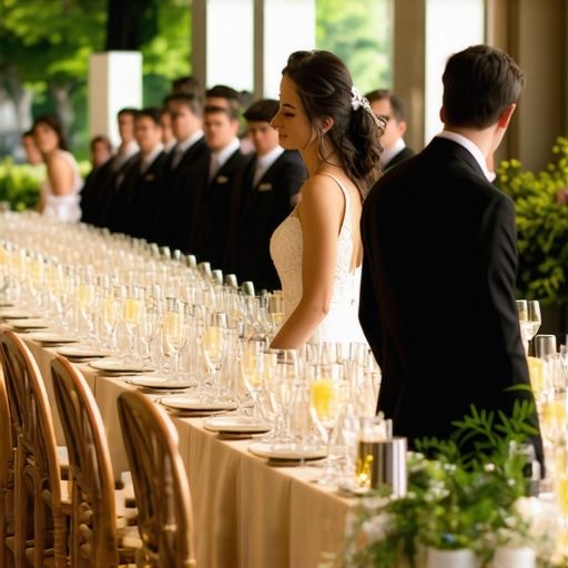 Wedding staff serving guests in an opulent setting