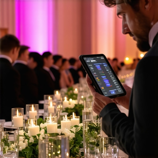 Wedding staff using technology to personalize guest service at a high-end event