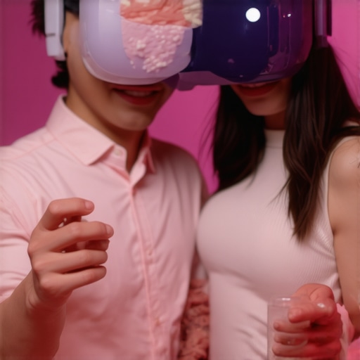 VR Wedding Menu Exploration Couple exploring wedding menu options with virtual reality headset