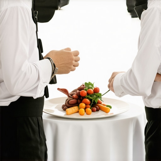 Wedding staff coordinating event services Wedding catering staff working together in an upscale venue