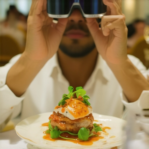 Guest engaging with augmented reality technology at a sophisticated private dinner