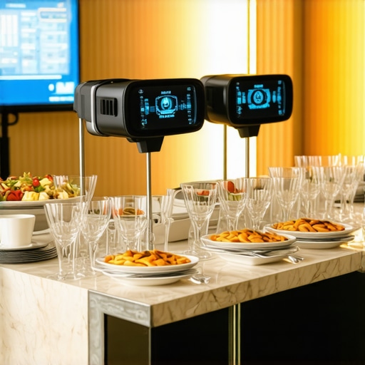 Guests experiencing interactive augmented reality menus at a wedding reception