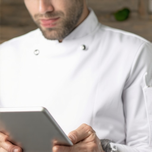 Private chef using digital tools to review wedding catering contracts and menus