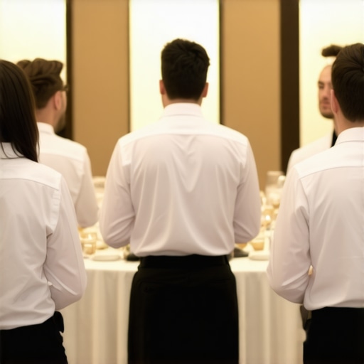 Wedding servers providing attentive service at a stylish event.