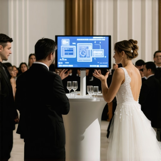Robotic servers and AR displays at a luxurious wedding reception