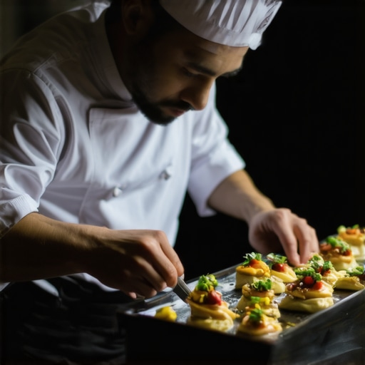 Private chef using AR glasses to enhance gourmet presentation