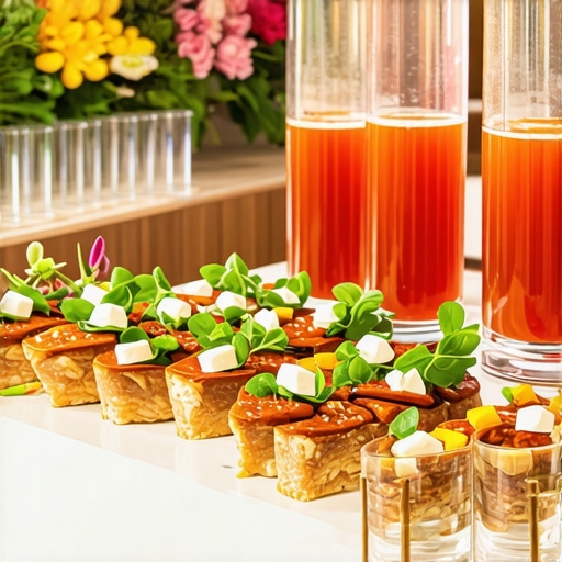 Wedding reception with advanced plating and high-tech beverage stations.