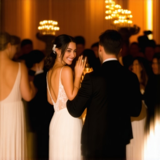 Modern wedding ambiance with high-tech lighting and decor Elegant wedding reception with advanced lighting and joyful guests.