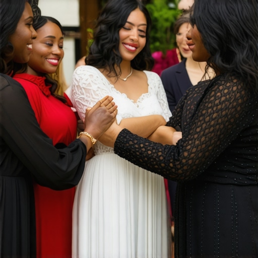 Wedding staff in traditional cultural attire serving guests at a diverse wedding event.
