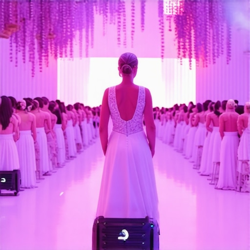 Wedding scene with robotics, dynamic lighting, and engaged guests enjoying technology-enhanced entertainment.