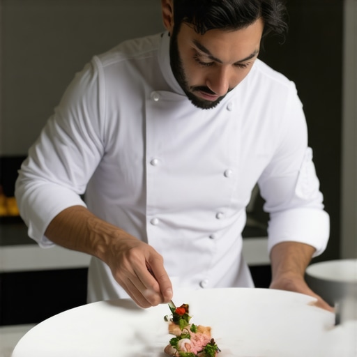 Chef using data insights to personalize gourmet dishes at a luxury event