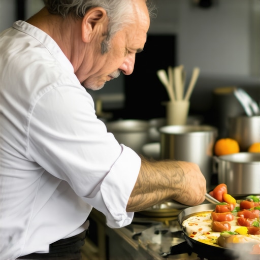 Chef preparing gourmet meal using high-tech kitchen equipment.